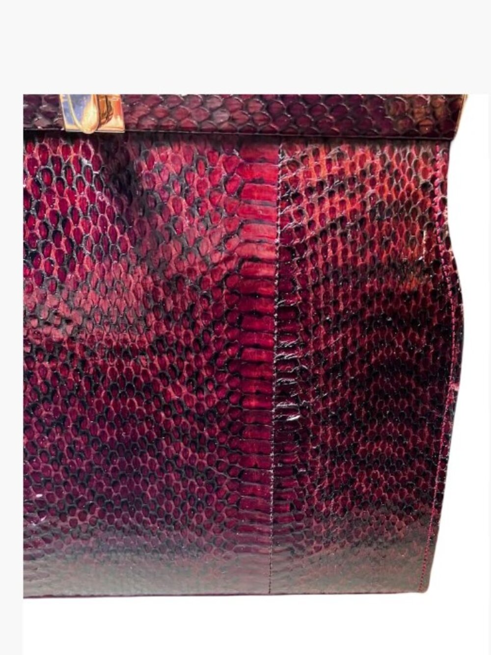 Unbranded Vintage Genuine Python Snakeskin Leather Bag Burgundy Red Black EUC - Picture 11 of 12